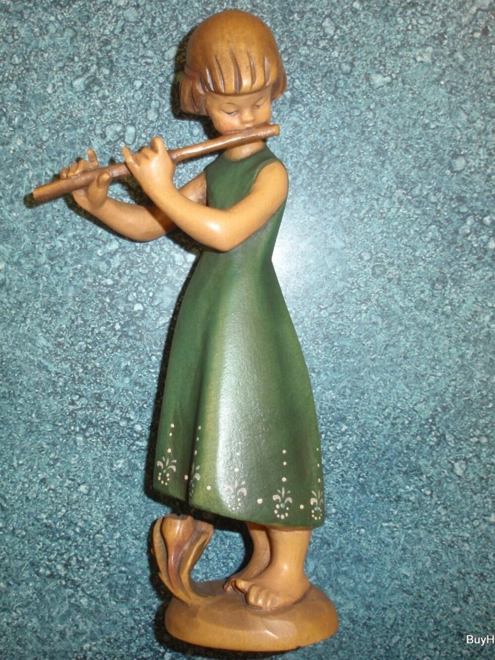 "Girl Flutist" ANRI Hand Carved 8" Wood Figurine By Siegfried Hafner - Italy!